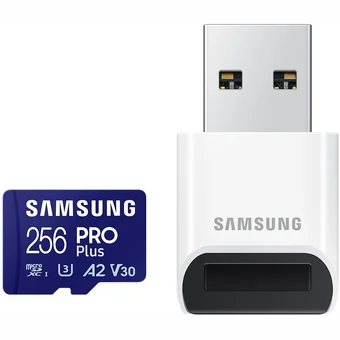 Atmiņas kartes Samsung Pro Plus microSD 256GB ar USB adapteri
