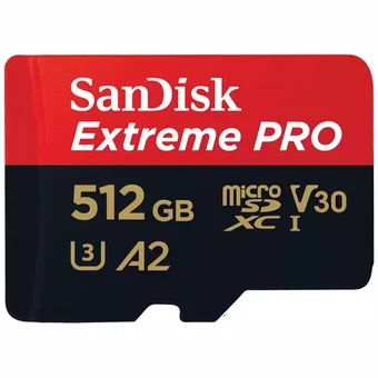 Atmiņas kartes SanDisk Extreme PRO microSDXC 512GB + SD Adapteris RED / BLACK